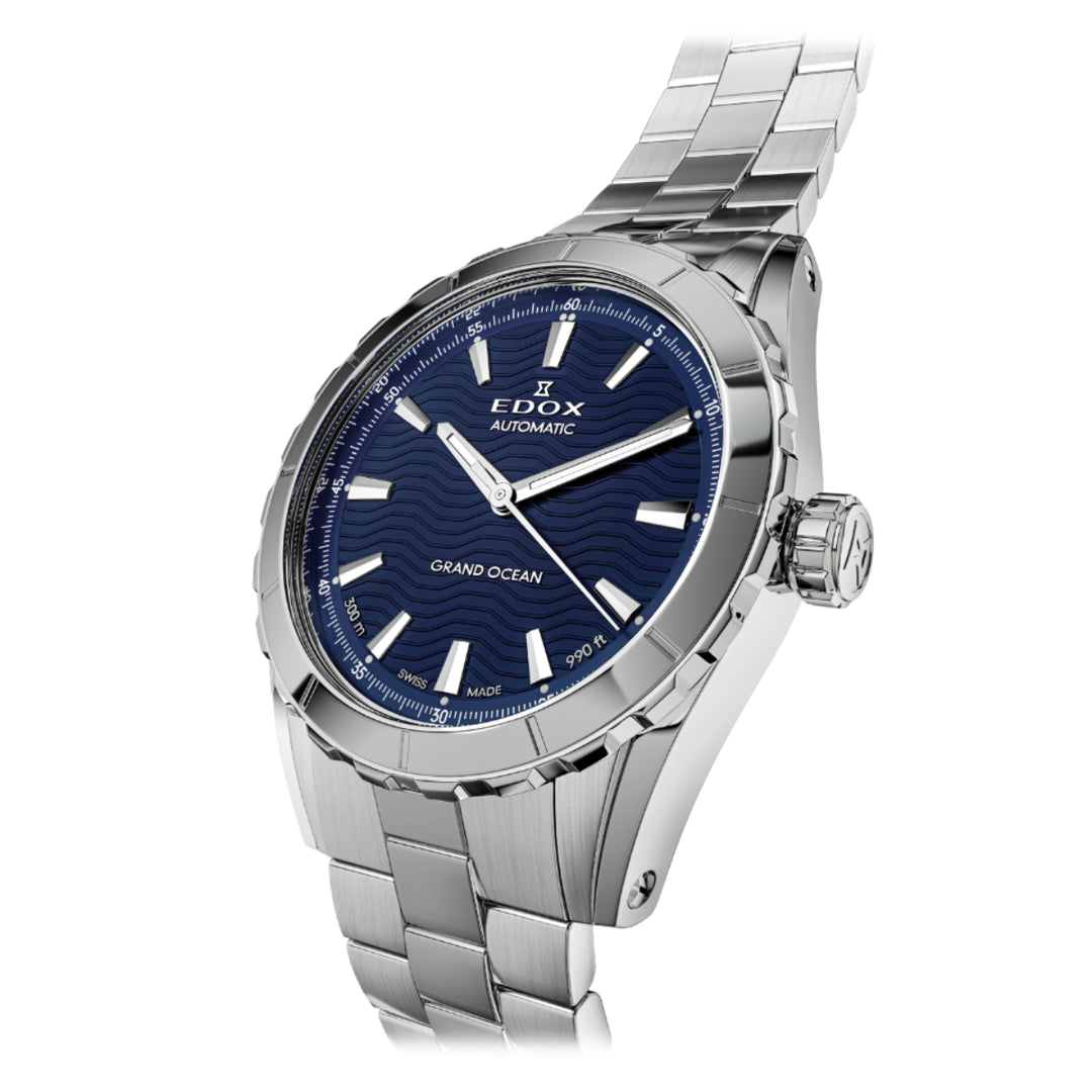 EDOX Men's Grand Ocean Automatic Watch with Blue Dial and Metal Band