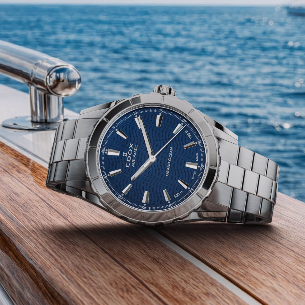 Edox Men's Grand Ocean Automatic Watch with Blue Dial and Metal Band