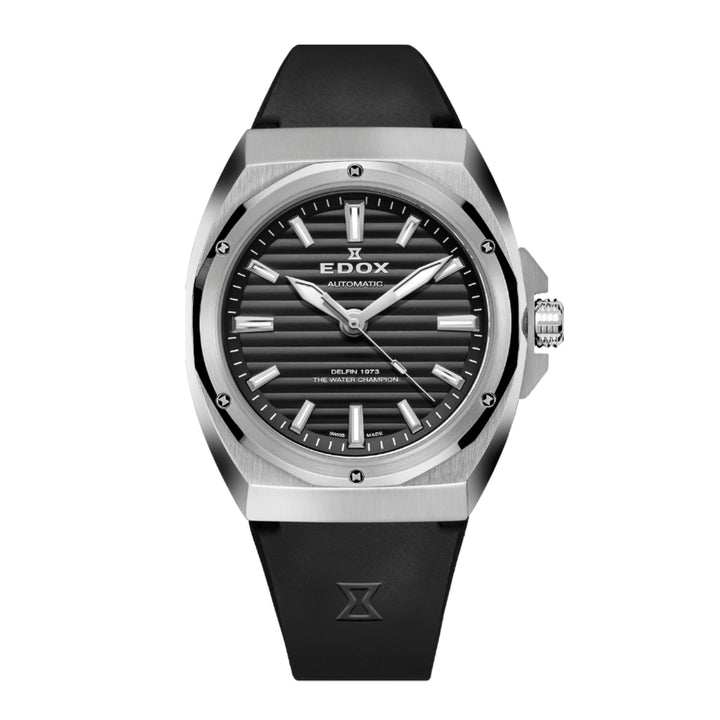 EDOX Men's Delfin 1973 Automatic Watch with Black Dial and Rubber Strap