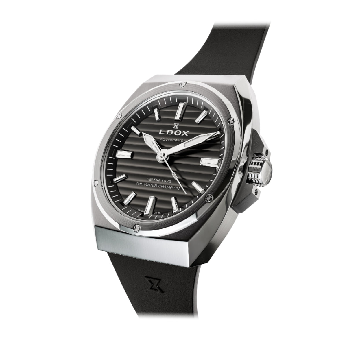 Edox Men's Delfin 1973 Automatic Watch with Black Dial and Rubber Strap