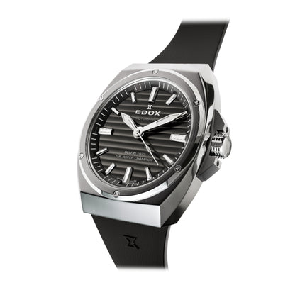 Edox Men's Delfin 1973 Automatic Watch with Black Dial and Rubber Strap