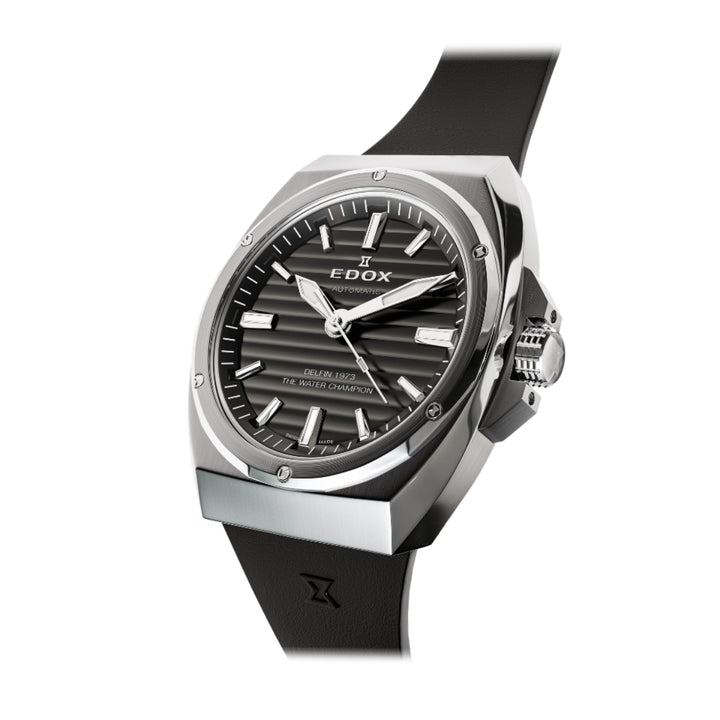 EDOX Men's Delfin 1973 Automatic Watch with Black Dial and Rubber Strap