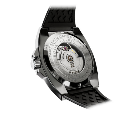 Edox Men's Delfin 1973 Automatic Watch with Black Dial and Rubber Strap