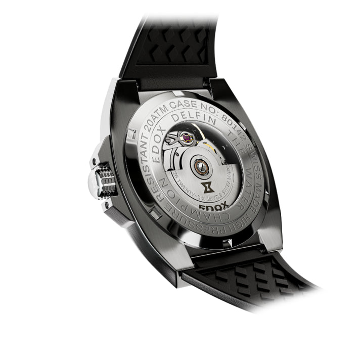 EDOX Men's Delfin 1973 Automatic Watch with Black Dial and Rubber Strap