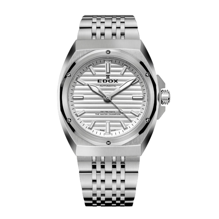 EDOX Men's Delfin 1973 Automatic Watch with Silver Dial and Metal Band