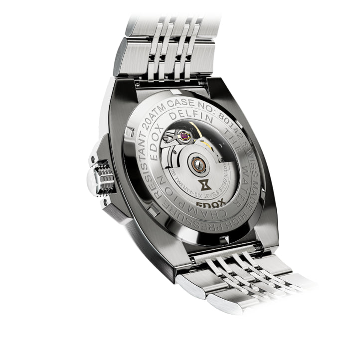 EDOX Men's Delfin 1973 Automatic Watch with Silver Dial and Metal Band