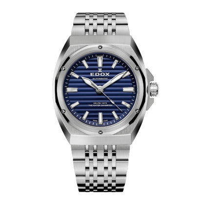 Edox Men's Delfin 1973 Automatic Watch with Blue Dial and Metal Band