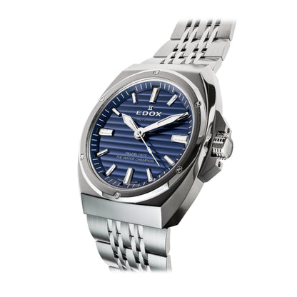 Edox Men's Delfin 1973 Automatic Watch with Blue Dial and Metal Band