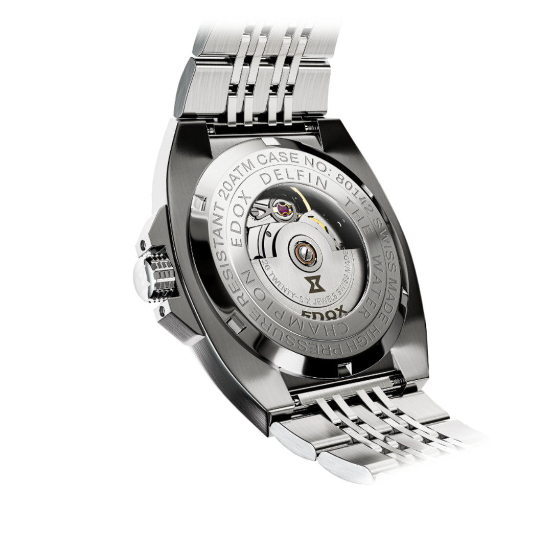EDOX Men's Delfin 1973 Automatic Watch with Blue Dial and Metal Band