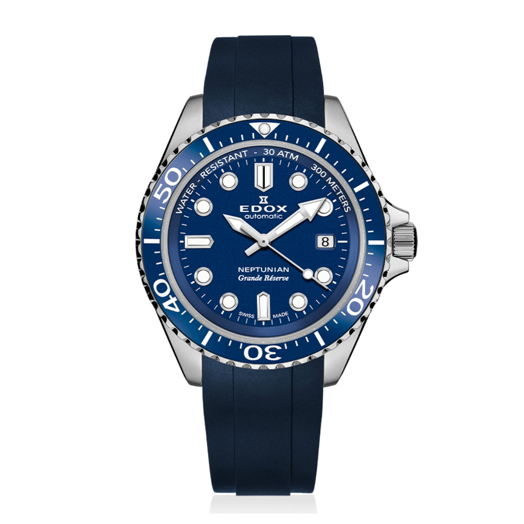 EDOX Men's Neptunian Grande Reserve Automatic Watch with Rubber Strap