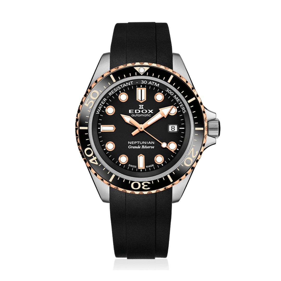 EDOX Men's Neptunian Grande Reserve Automatic Watch with Rubber Strap