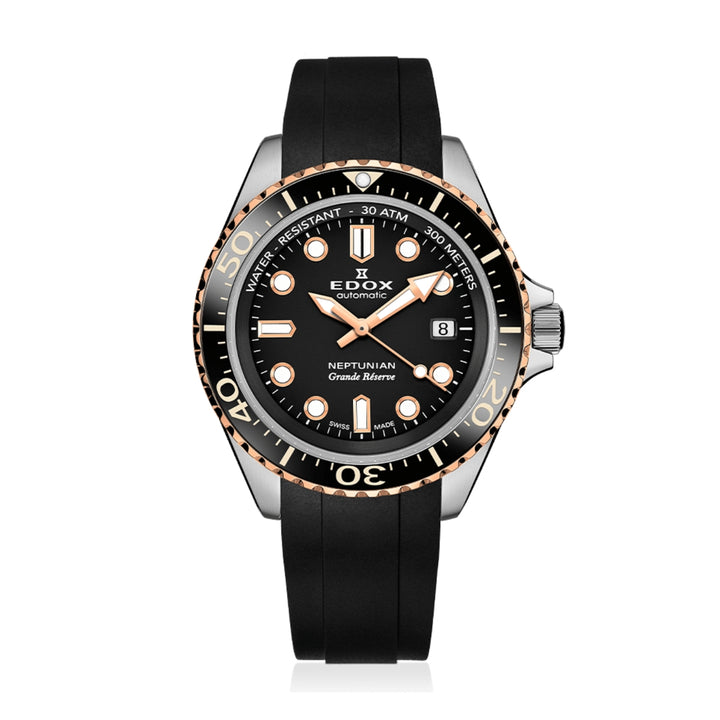EDOX Men's Neptunian Grande Reserve Automatic Watch with Rubber Strap