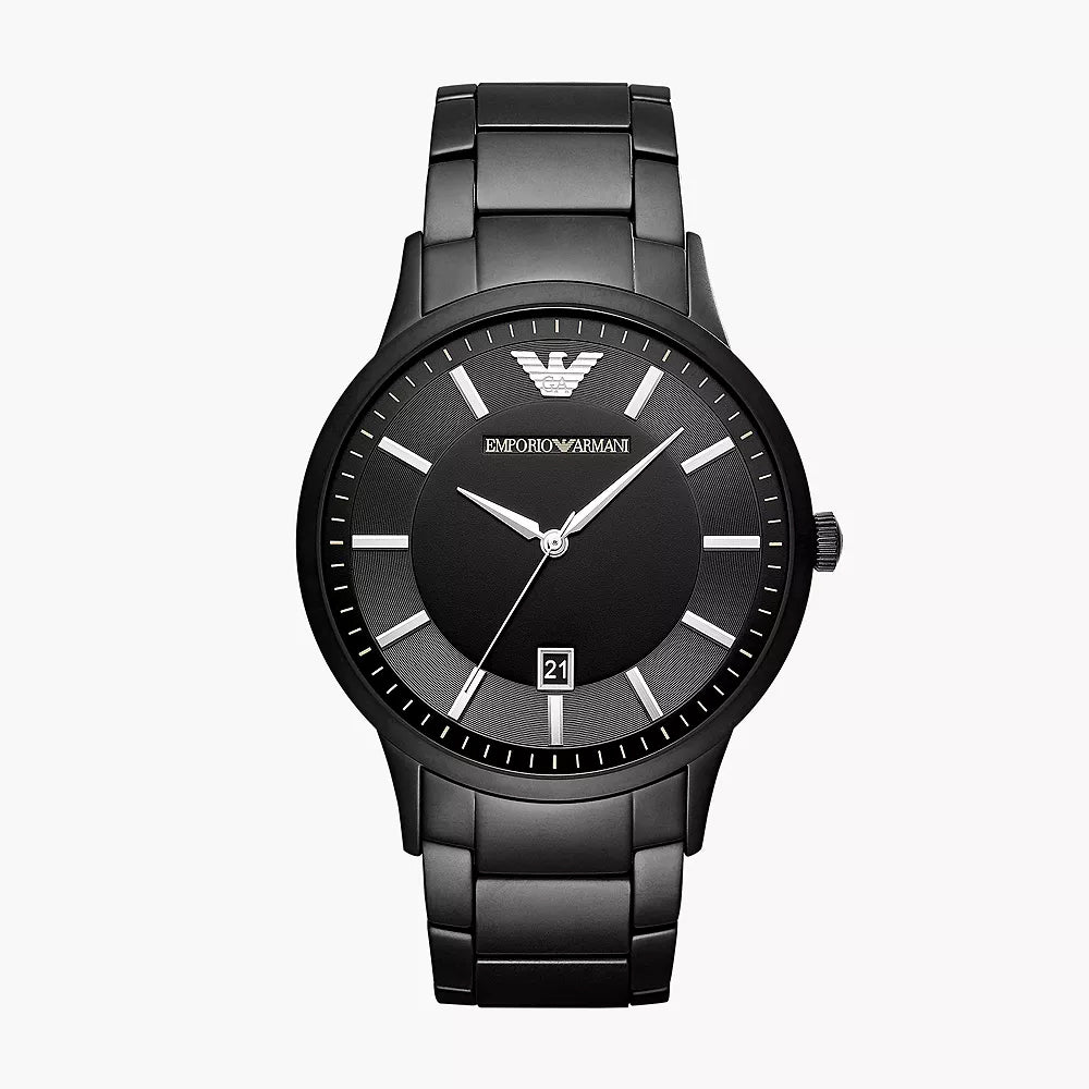 Emporio Armani Three-Hand Date Black Stainless Steel Watch