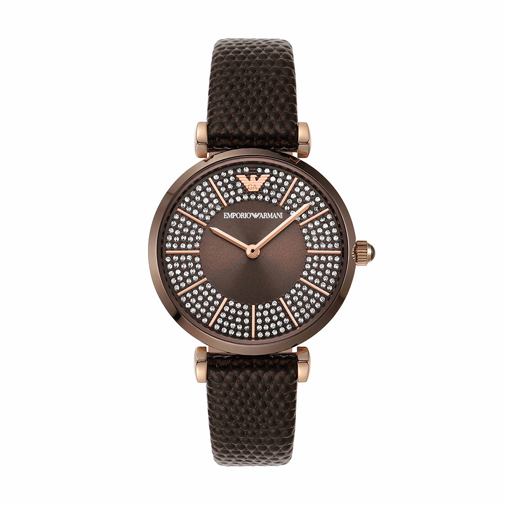 Emporio Armani Three-Hand Brown Leather Watch