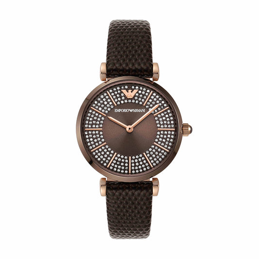 Emporio Armani Three-Hand Brown Leather Watch