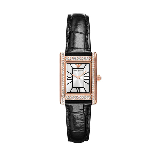 Emporio Armani Two-Hand Black Leather Watch