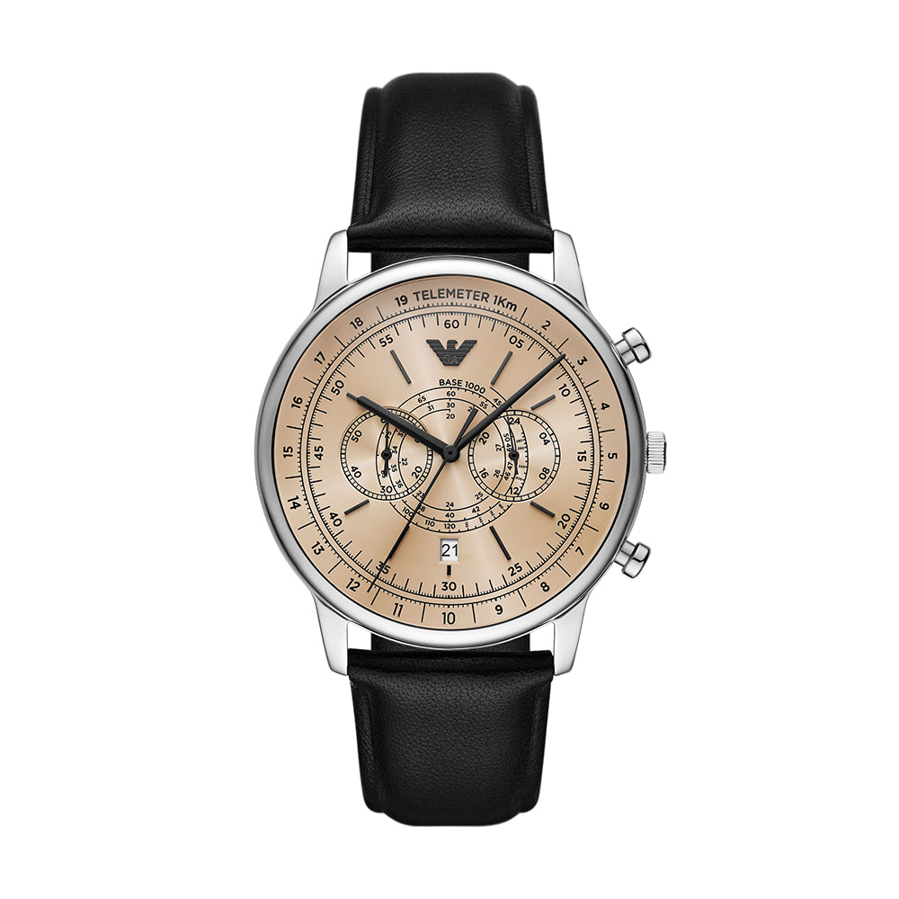 Emporio Armani Chronograph Telemeter Black Leather Watch
