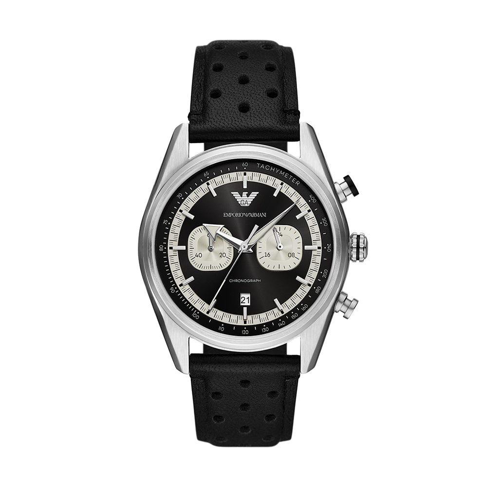 Emporio Armani Chronograph Black Leather Watch - AR11635