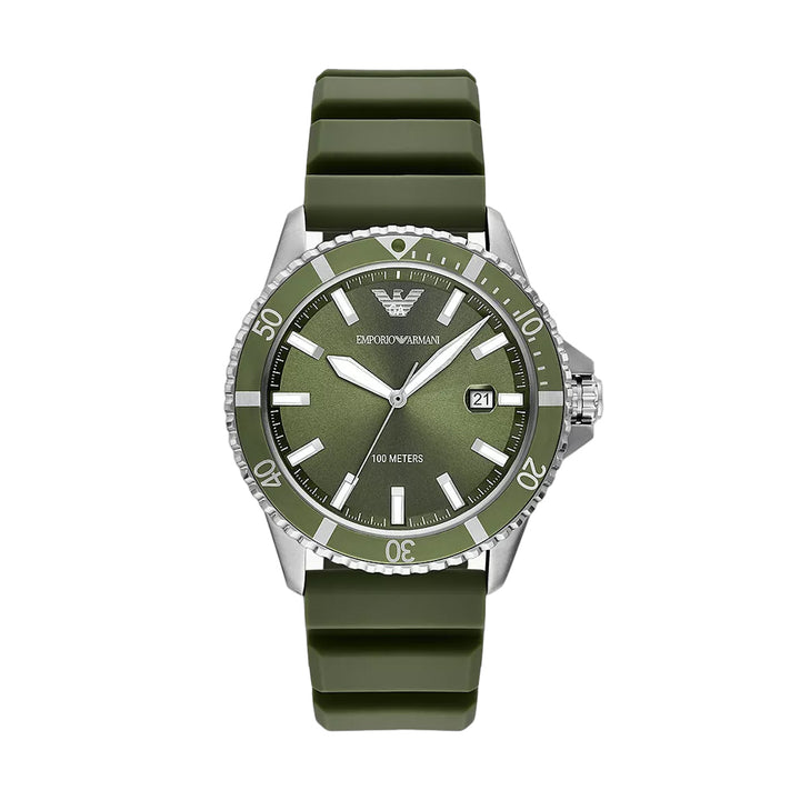 Emporio Armani World Explorer Three-Hand Date Green Silicone Watch