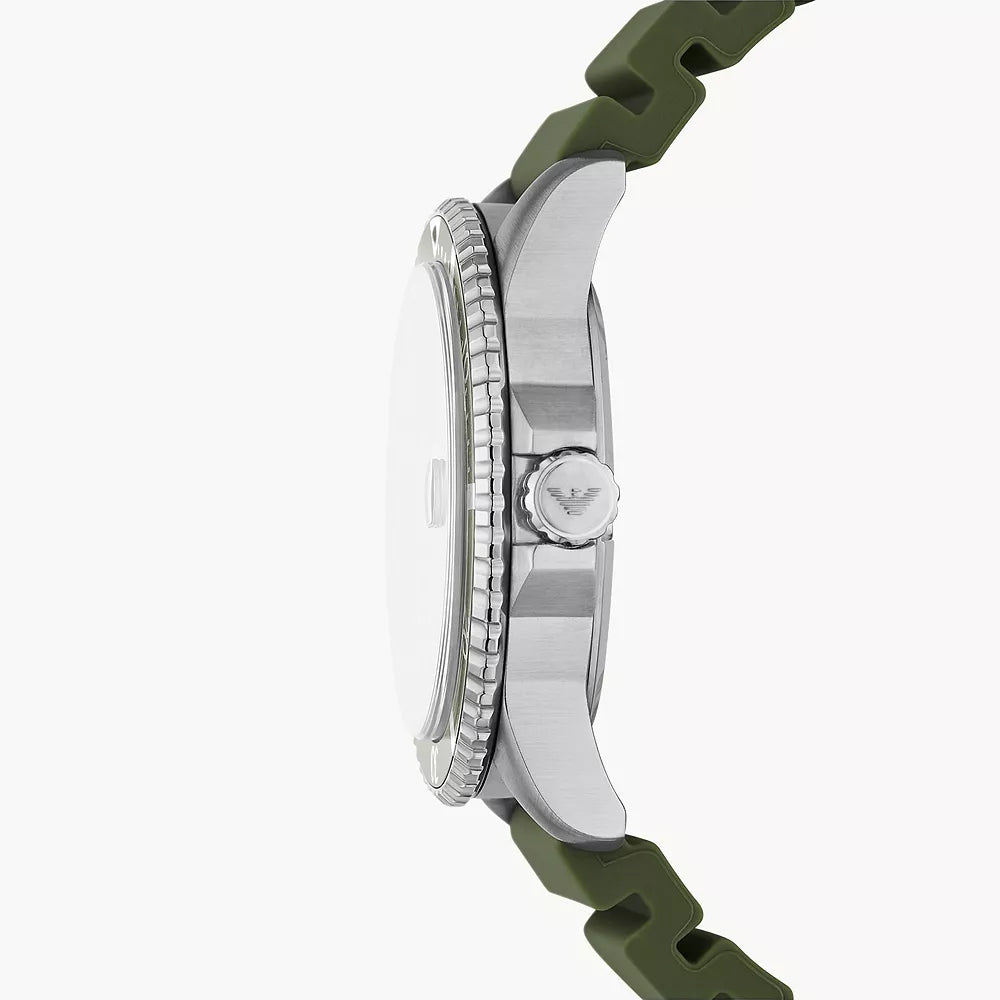 Emporio Armani World Explorer Three-Hand Date Green Silicone Watch