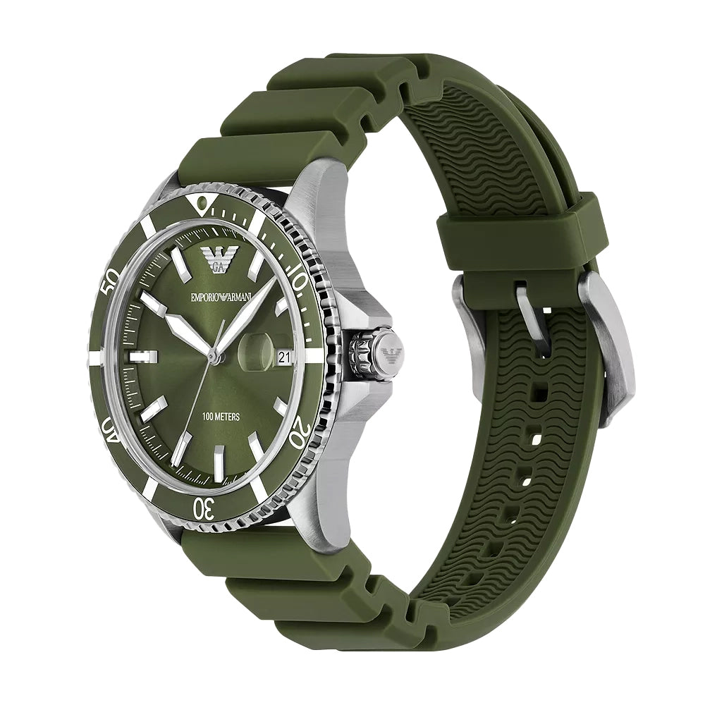 Emporio Armani World Explorer Three-Hand Date Green Silicone Watch