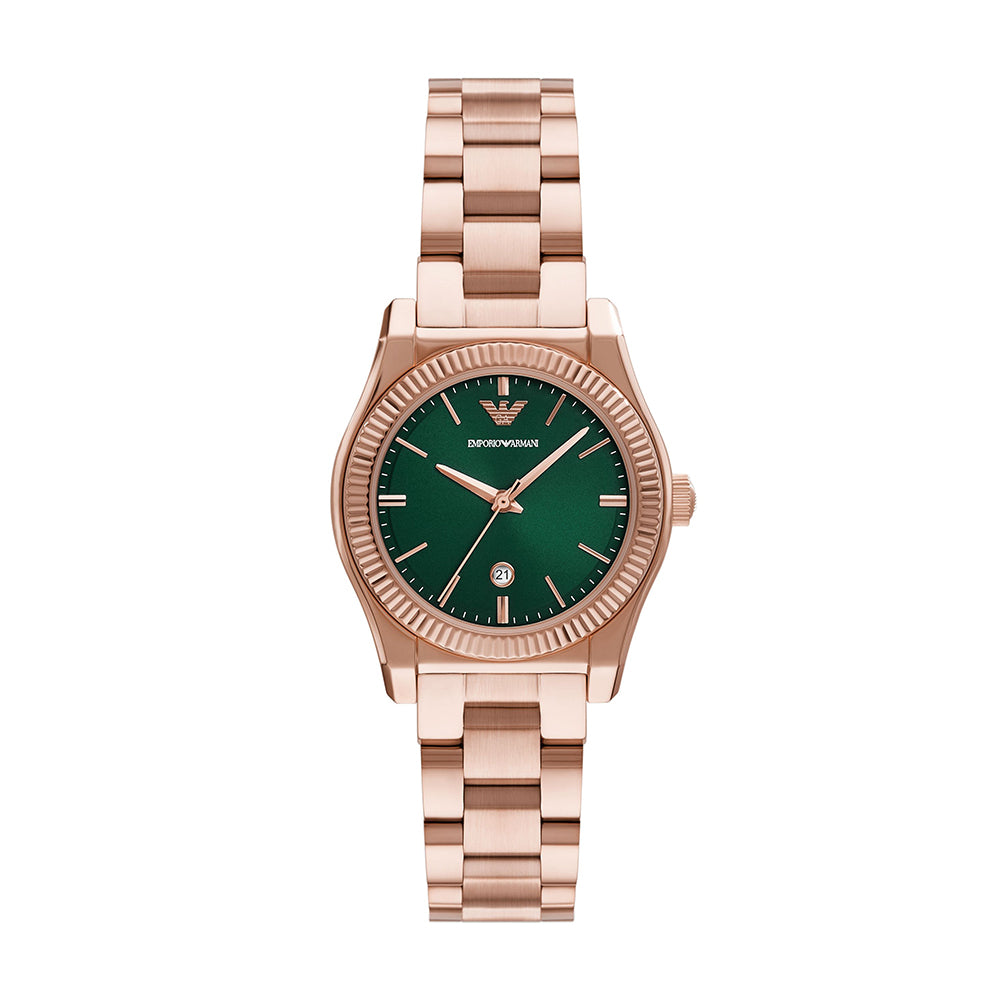Emporio Armani Three-Hand Date Rose Gold-Tone Stainless Steel Watch