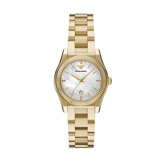 Emporio Armani Three-Hand Date Gold-Tone Stainless Steel Watch