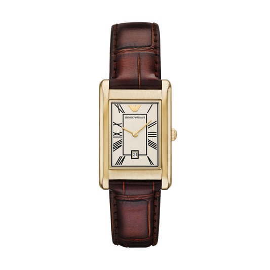 Emporio Armani Two-Hand Date Brown Leather Watch