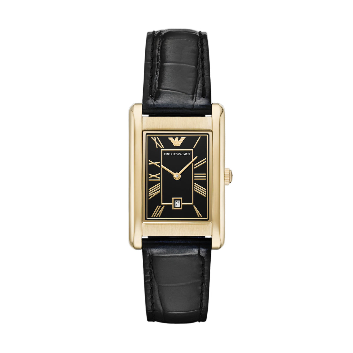Emporio Armani Two-Hand Date Black Leather Watch
