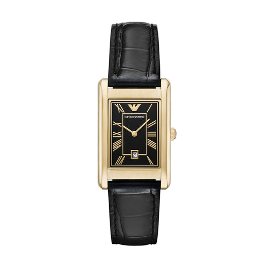 Emporio Armani Two-Hand Date Black Leather Watch