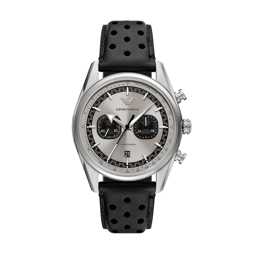 Emporio Armani Chronograph Black Leather Watch - AR11677