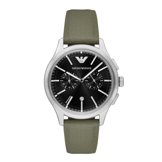 Emporio Armani Men's Chronograph Green Leather Watch