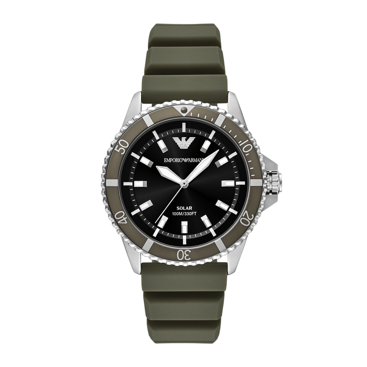Emporio Armani Men's World Explorer Solar-Powered Three-Hand Green Silicone Watch - AR11699