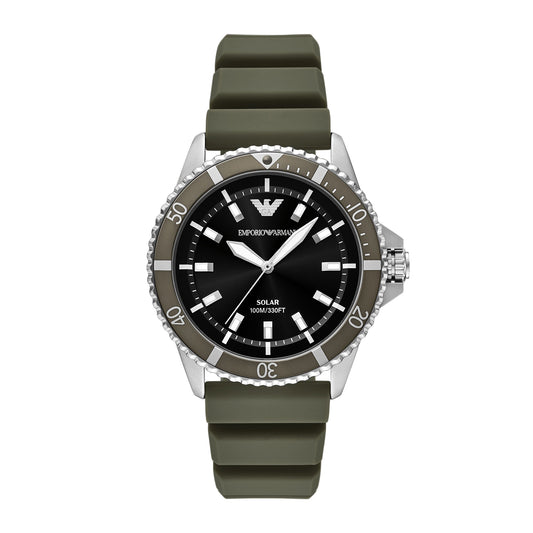 Emporio Armani Men's World Explorer Solar-Powered Three-Hand Green Silicone Watch