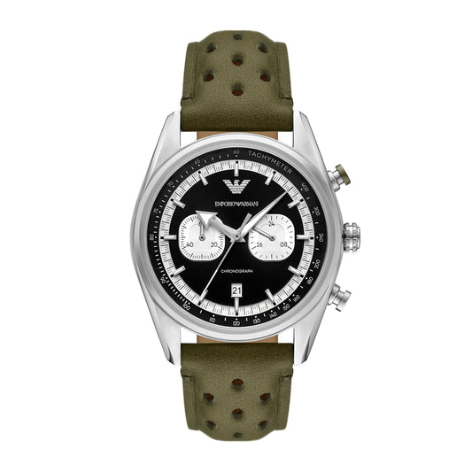 Emporio Armani Men's Chronograph Green Leather Watch