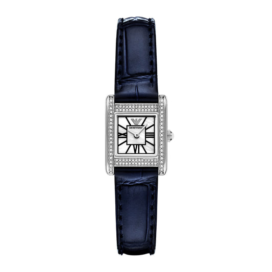 Emporio Armani Women's Two-Hand Blue Leather Watch