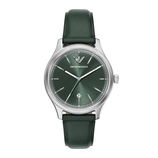 Emporio Armani Men's Three-Hand Green Leather Watch