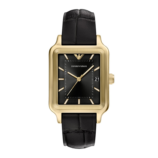 Emporio Armani Men's Three-Hand Date Black Leather Watch