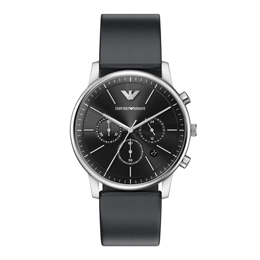 Emporio Armani Men's Chronograph Black Leather Watch