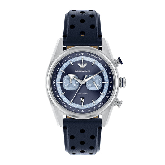 Emporio Armani Men's Chronograph Dark Blue Leather Watch