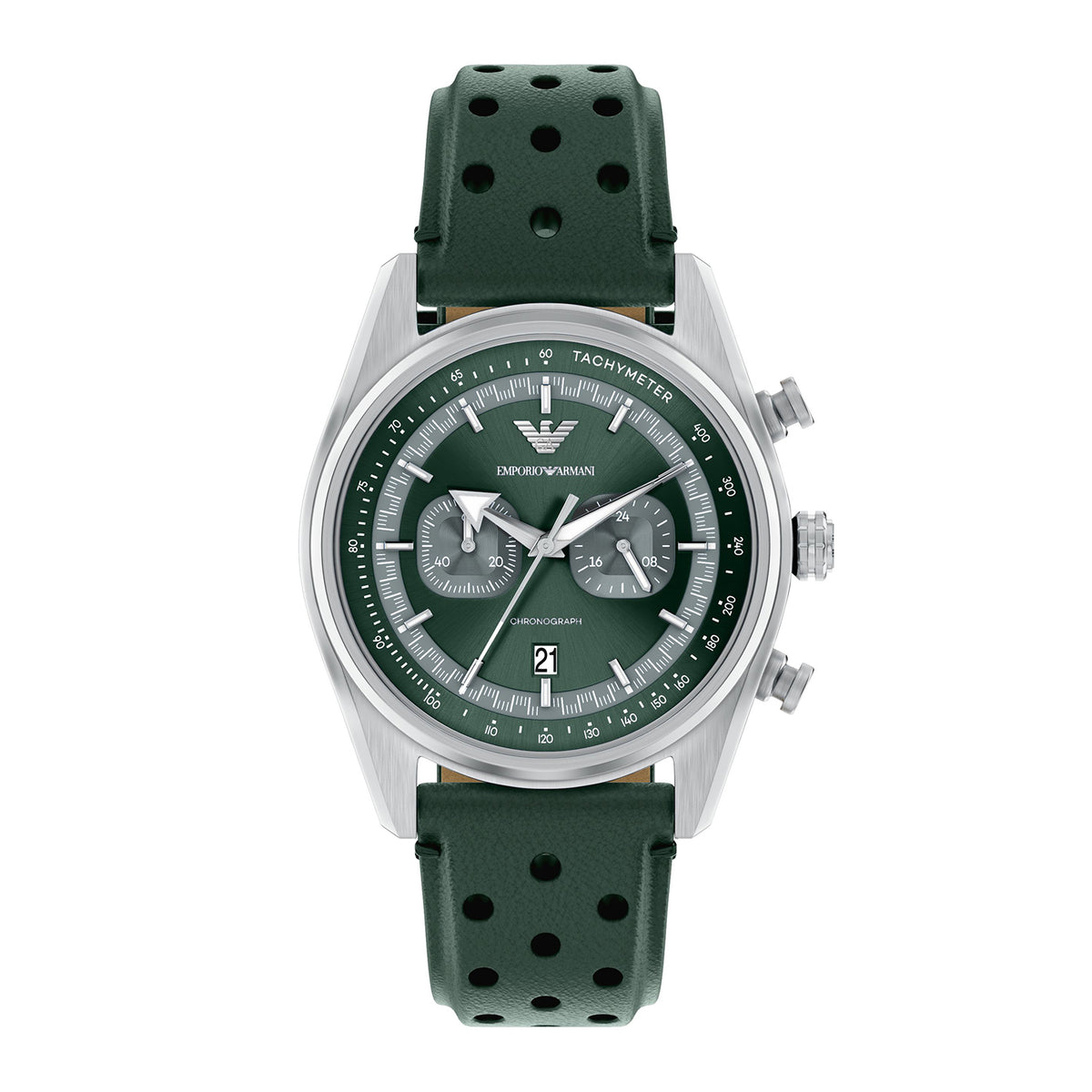 Emporio Armani Men's Chronograph Green Leather Watch
