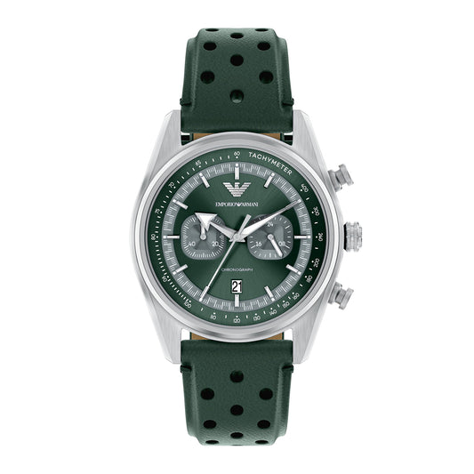 Emporio Armani Men's Chronograph Green Leather Watch