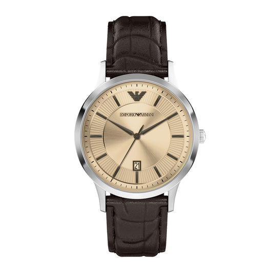 Emporio Armani Men's Three-Hand Date Brown Leather Watch
