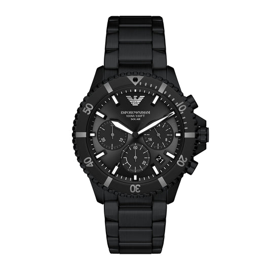 Emporio Armani Men's World Explorer Solar-Powered Chronograph Black Stainless Steel Watch