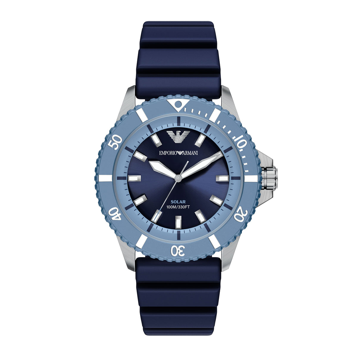Emporio Armani Men's World Explorer Solar-Powered Three-Hand Blue Silicone Watch - AR11785