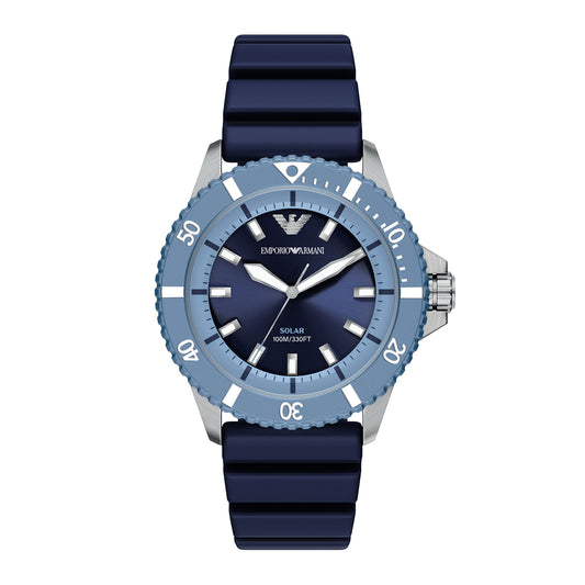 Emporio Armani Men's World Explorer Solar-Powered Three-Hand Blue Silicone Watch