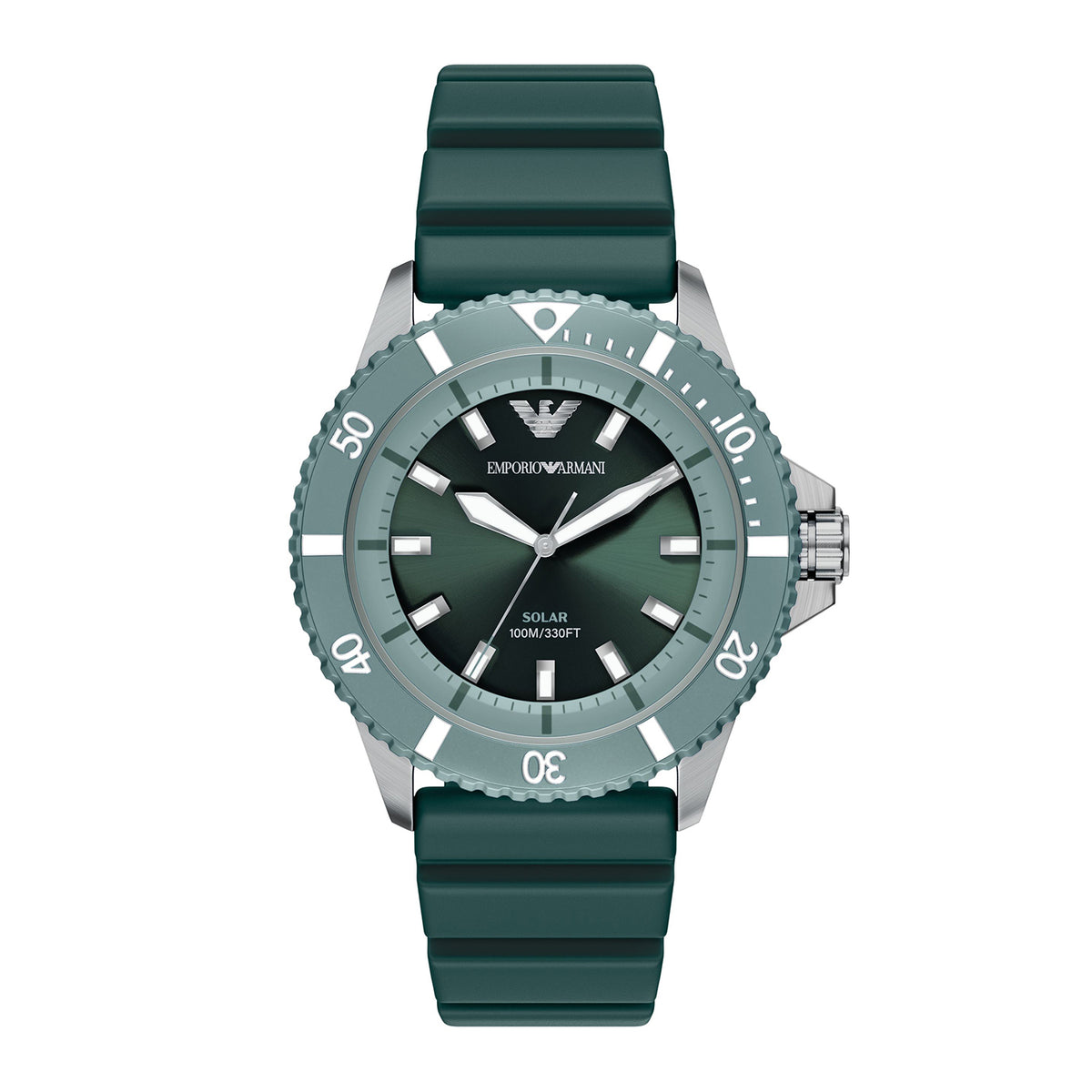 Emporio Armani Men's World Explorer Solar-Powered Three-Hand Green Silicone Watch