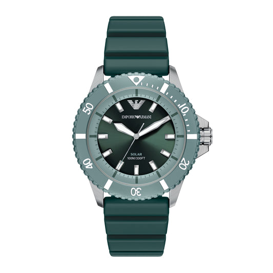 Emporio Armani Men's World Explorer Solar-Powered Three-Hand Green Silicone Watch