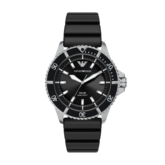 Emporio Armani Men's World Explorer Solar-Powered Three-Hand Black Silicone Watch