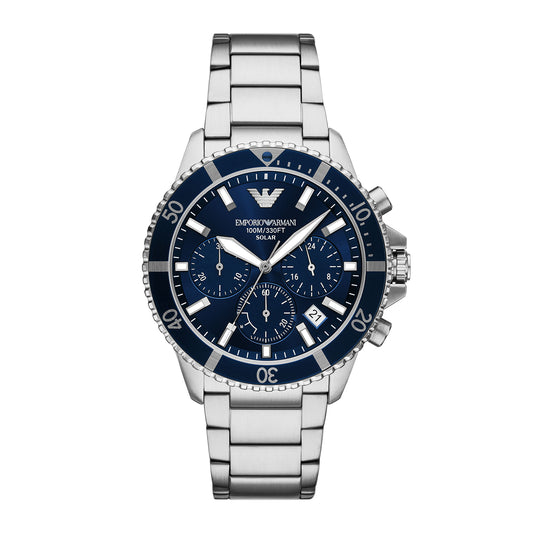 Emporio Armani Men's World Explorer Solar-Powered Chronograph Stainless Steel Watch
